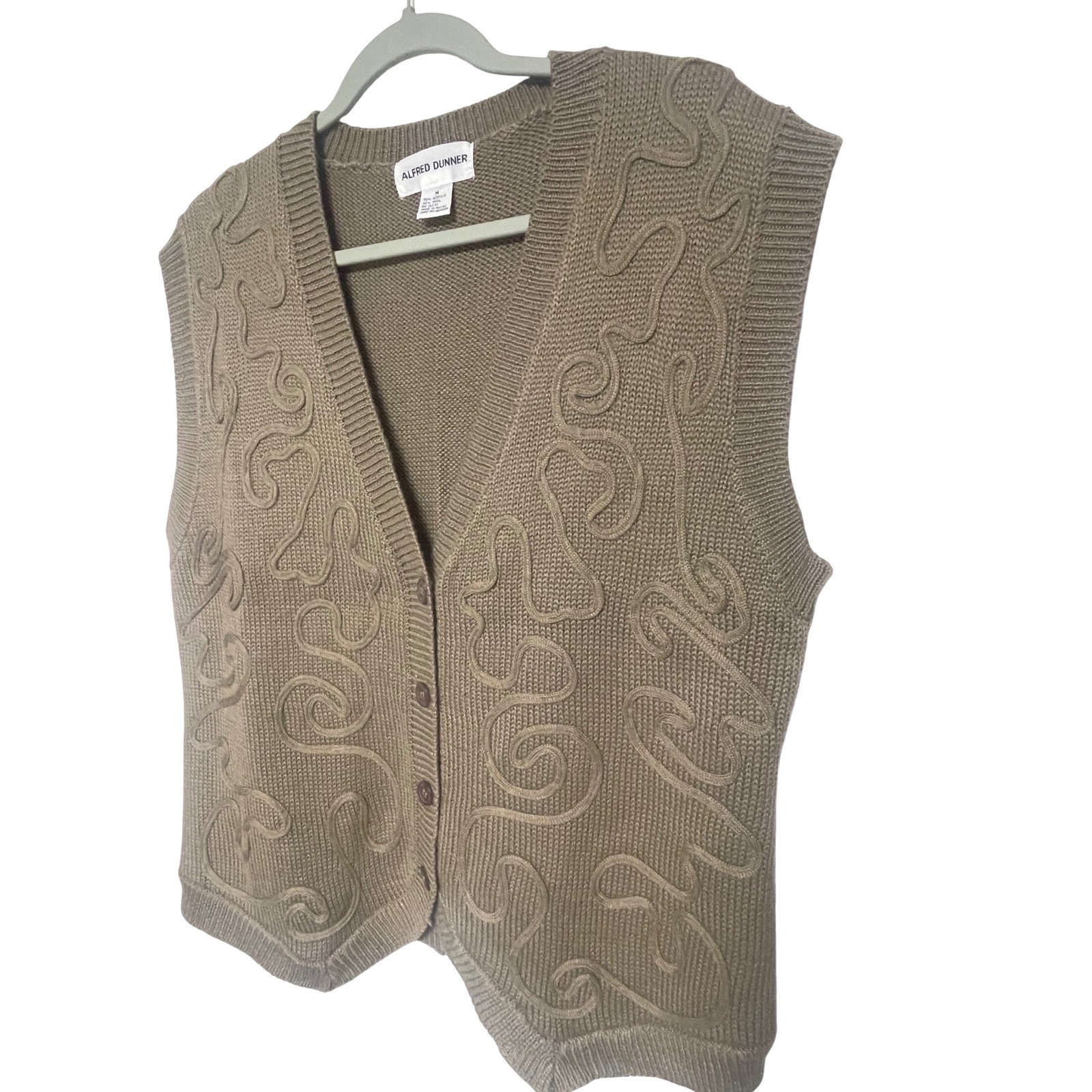 Alfred Dunner Vintage Embroidered Wool Blend Beige Sweater Vest Womens Medium